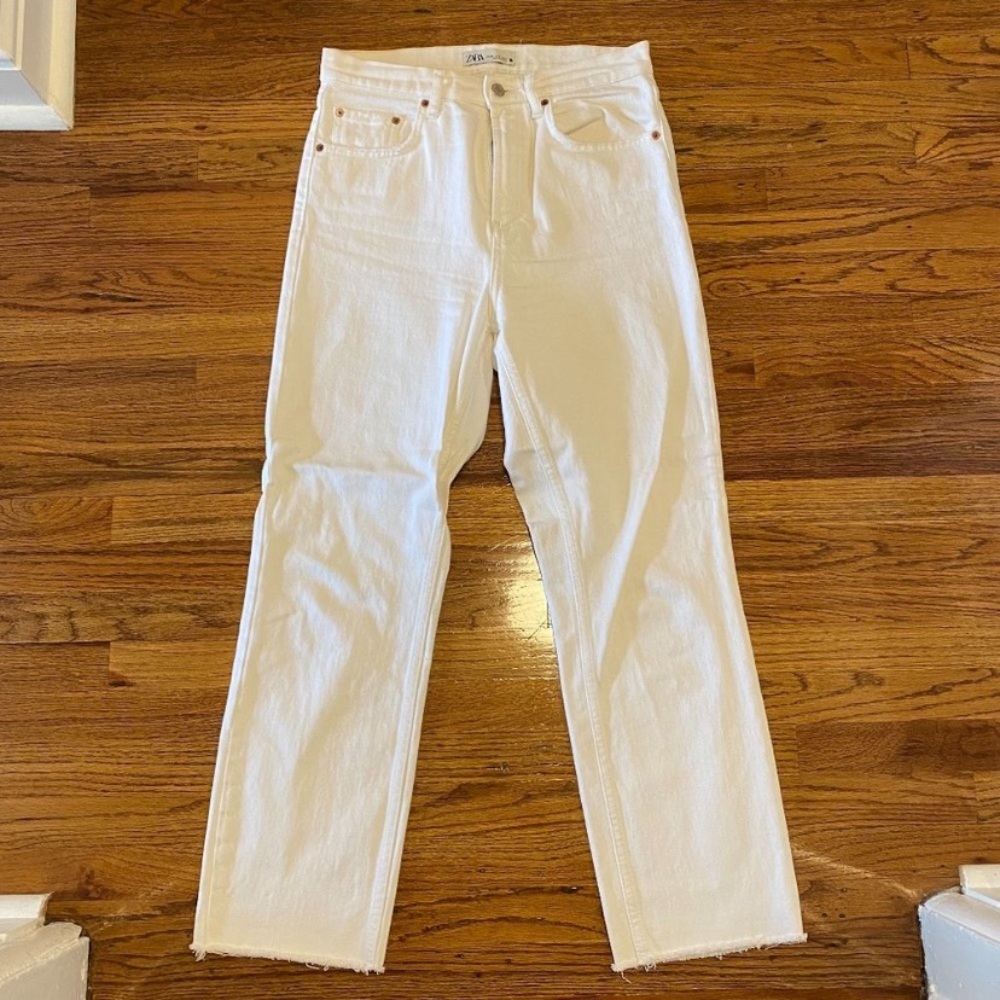 Zara straight leg jeans with raw hem